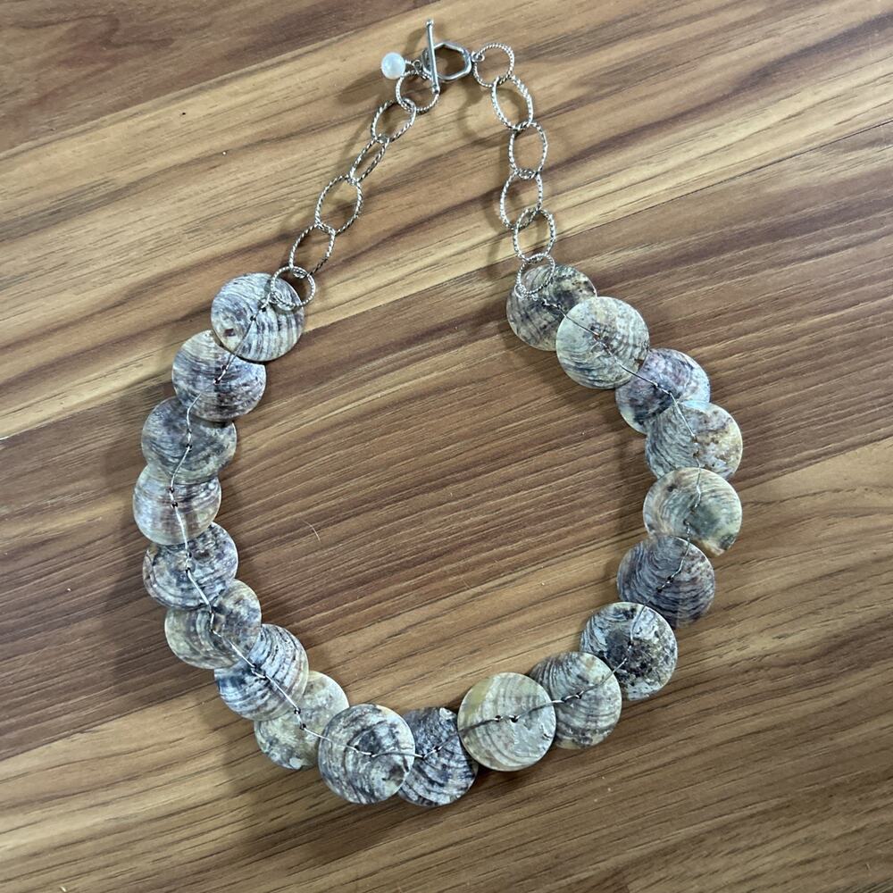 Handmade Abalone Shell Button Necklace Silver Vin… - image 4
